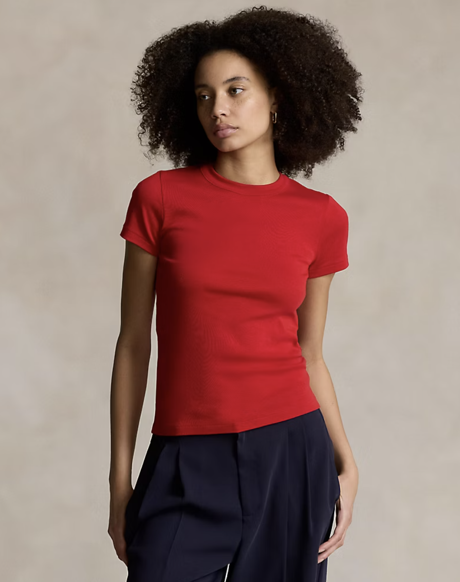 Slim Fit Rib-Knit Cotton Tee, Polo ralph Lauren