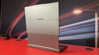 Lenovo ThinkBook Plus Gen 6 with display unrolled from behind showing the laptop case