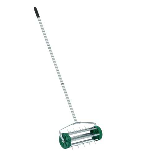 Crystals Lawn Aerator Roller &amp;ndash; Garden Aerator Heavy Duty Metal Spikes - Rolling Lawn Aerator Tool With Adjustable Handle - Manual Garden Soil Aeration Tool With Non Slip Handle