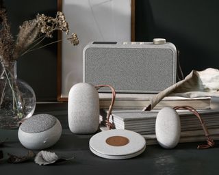 A recycled plastic bluetooth speaker