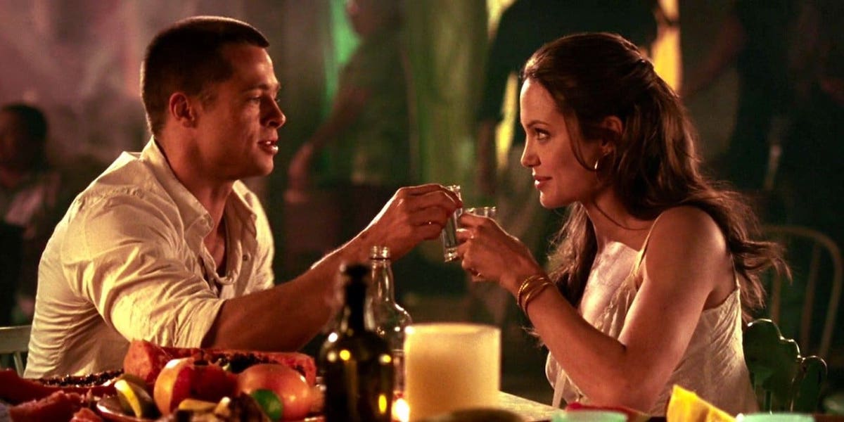 Brad Pitt and Angelina Jolie in Mr. and Mrs. Smith