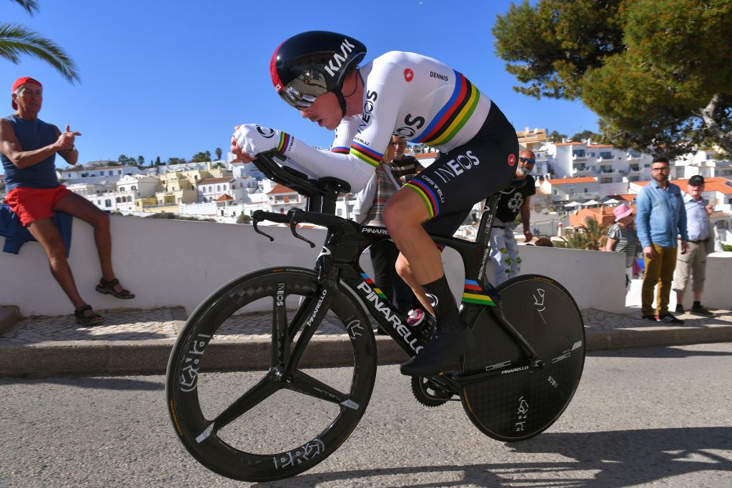 LAGOA PORTUGAL FEBRUARY 23 Rohan Dennis of Australia and Team INEOS Carvoeiro Village Fans Public during the 46th Volta ao Algarve 2020 Stage 5 a 203km Individual Time Trial stage from Lagoa to Lagoa ITT VAlgarve2020 on February 23 2020 in Lagoa Portugal Photo by Tim de WaeleGetty Images