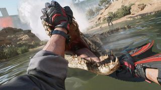 The player wrestles with an alligator.