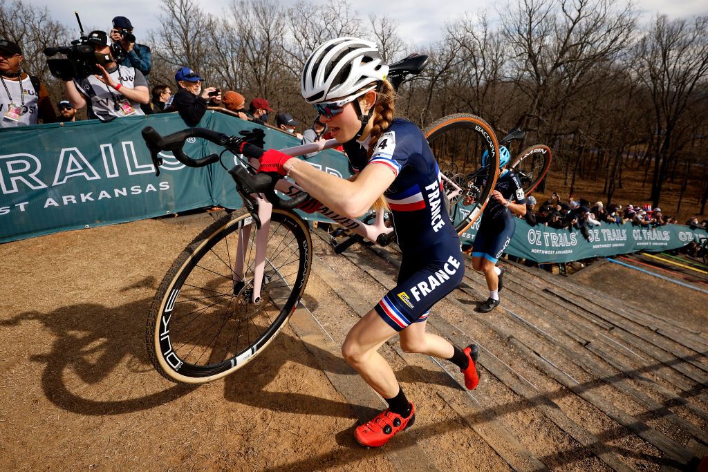 FAYETTEVILLE ARKANSAS JANUARY 30 Line Burquier of France competes during the 73rd UCI CycloCross World Championships Fayetteville 2022 Womens U23 Fayetteville2022 on January 30 2022 in Fayetteville Arkansas Photo by Chris GraythenGetty Images