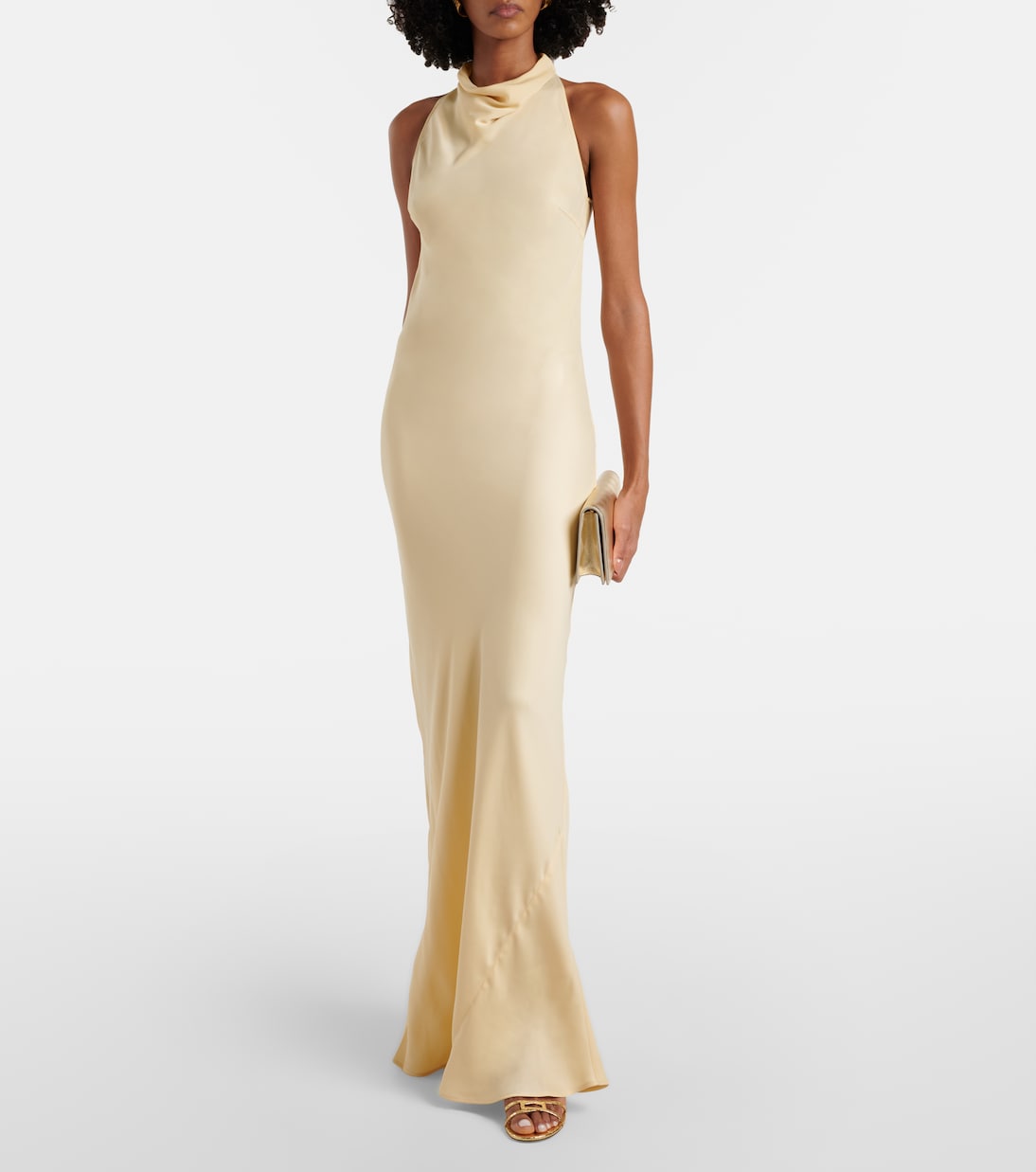Halterneck Satin Gown in Yellow - Rotate