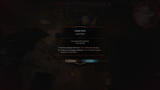 An image of the death screen of a failed Baldur's Gate 3 honour mode run.