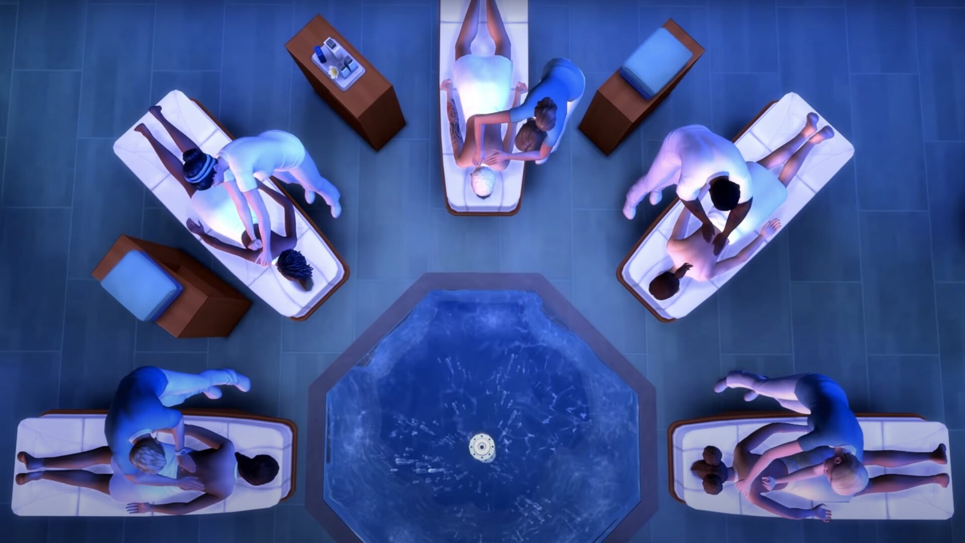 The Sims 4 DLC showing Sims getting a massage