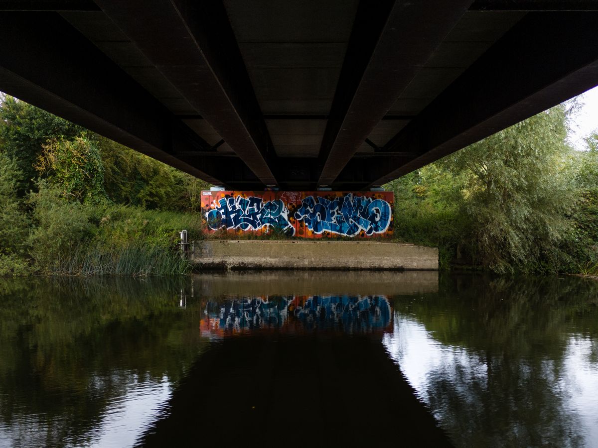 Photo of graffiti under a bridge taken with the DJI Mini 4 Pro