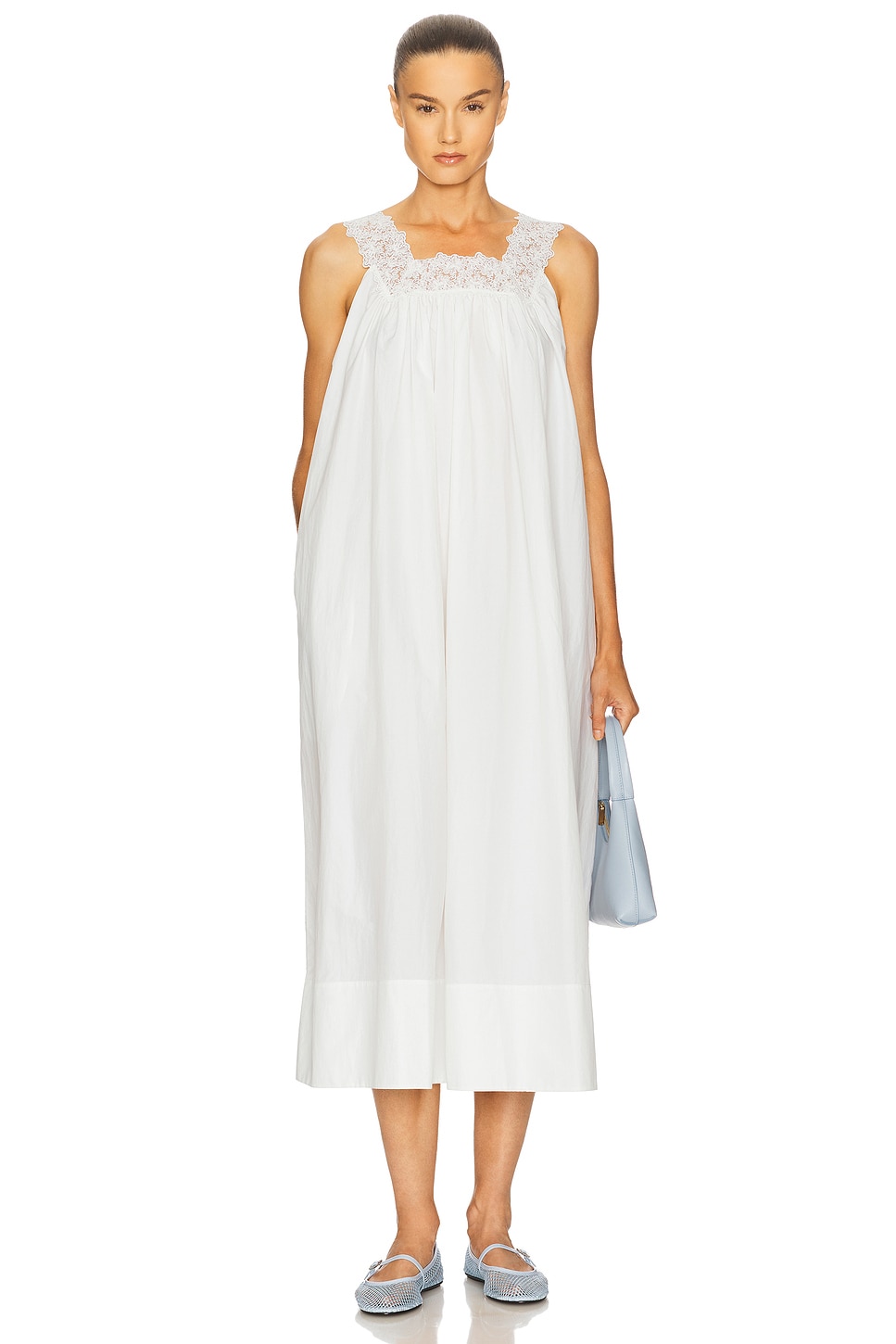 Midi Dress With Lace in Tech Poplin