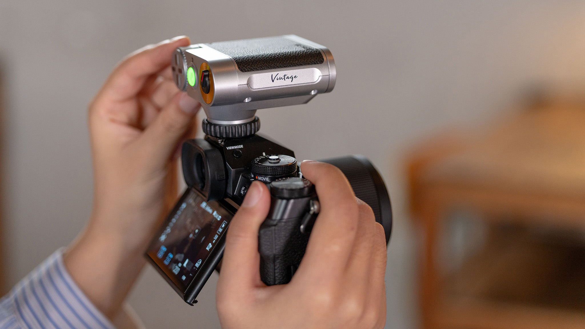 The Viltrox Vintage Z1 flash mounted on a camera