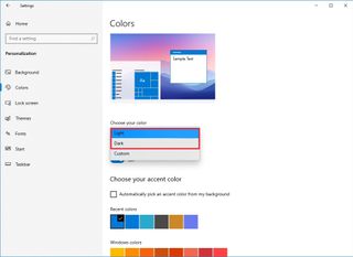 Windows 10 dark and light modes