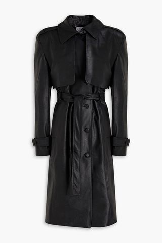 Belted Faux Leather Trench Coat