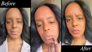 women with dark skin tone testing lip liner