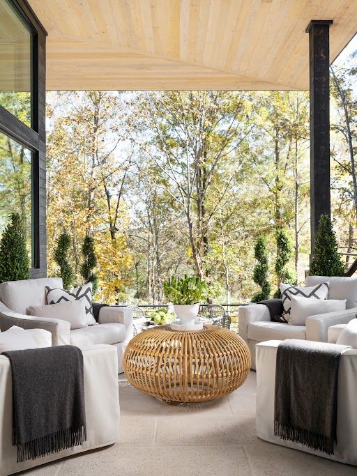 A back porch with seating