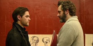 Tom Payne as Malcolm Bright and Michael Sheen as Martin Whitly in Prodigal Son.