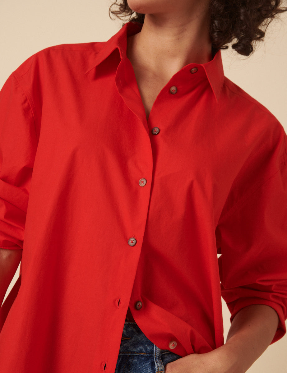 Red Relaxed Boyfriend Shirt