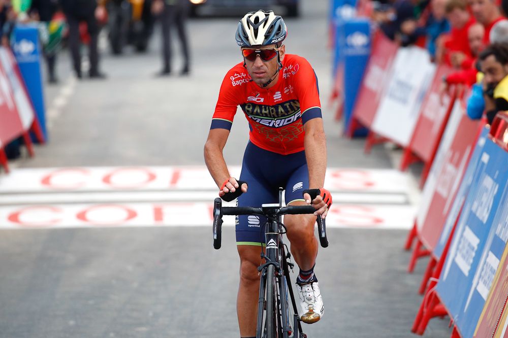 Vincenzo Nibali finishes stage 12 at the Vuelta after a day in the breakaway