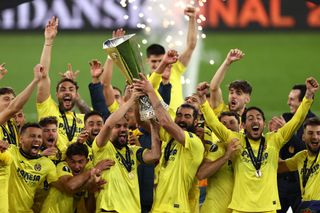 Villarreal lifting the Europa League trophy