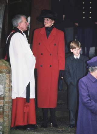 Prince Philip, Duke of Edinburgh, Prince William, Zara Phillips Diana, Princess of Wales (1961-1997), Prince Harry and Queen Elizabeth II attend the Christmas Day church service at St Mary Magdalene Church in Sandringham, Norfolk, England, 25th December 1993