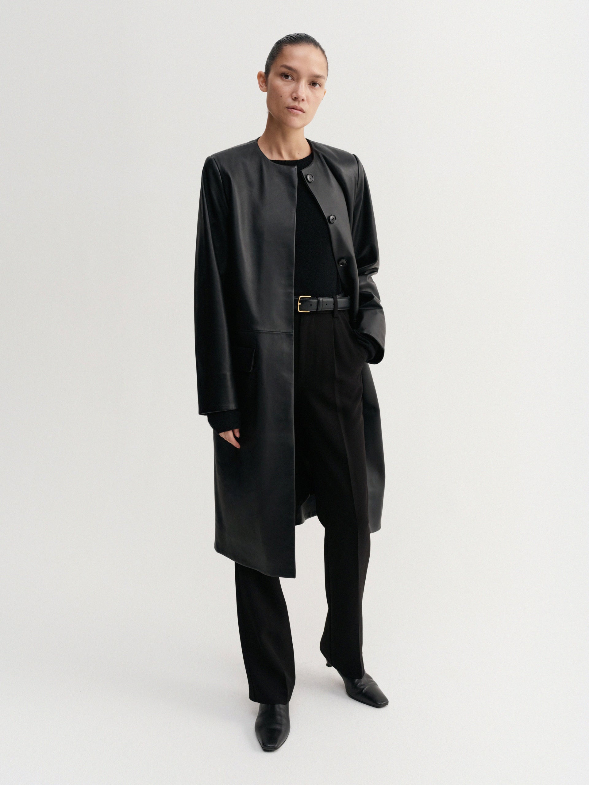 Giselle Leather Coat, Black - Xs