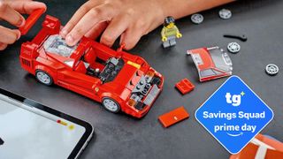 Close-up of the Lego Ferrari F40 set under construction