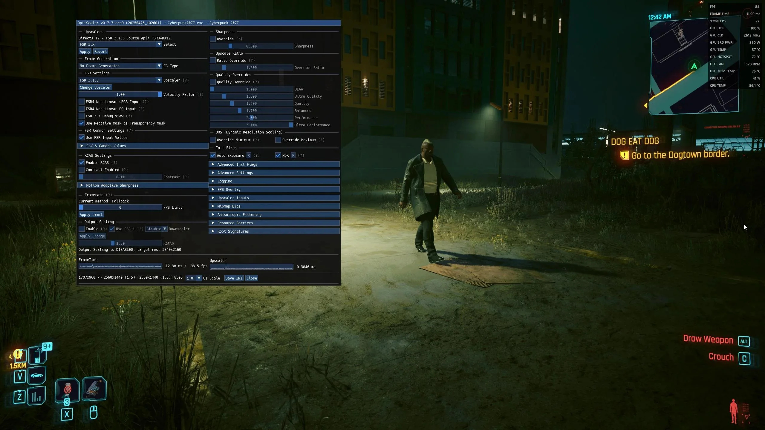Cyberpunk 2077 comparison running FSR 3 and FSR 4
