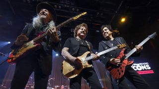 (from left) Patrick Simmons, Tom Johnston, and John McFee of The Doobie Brothers perform live onstage at iHeartRadio ICONS with The Doobie Brothers at iHeartRadio Theater in Burbank, California. 