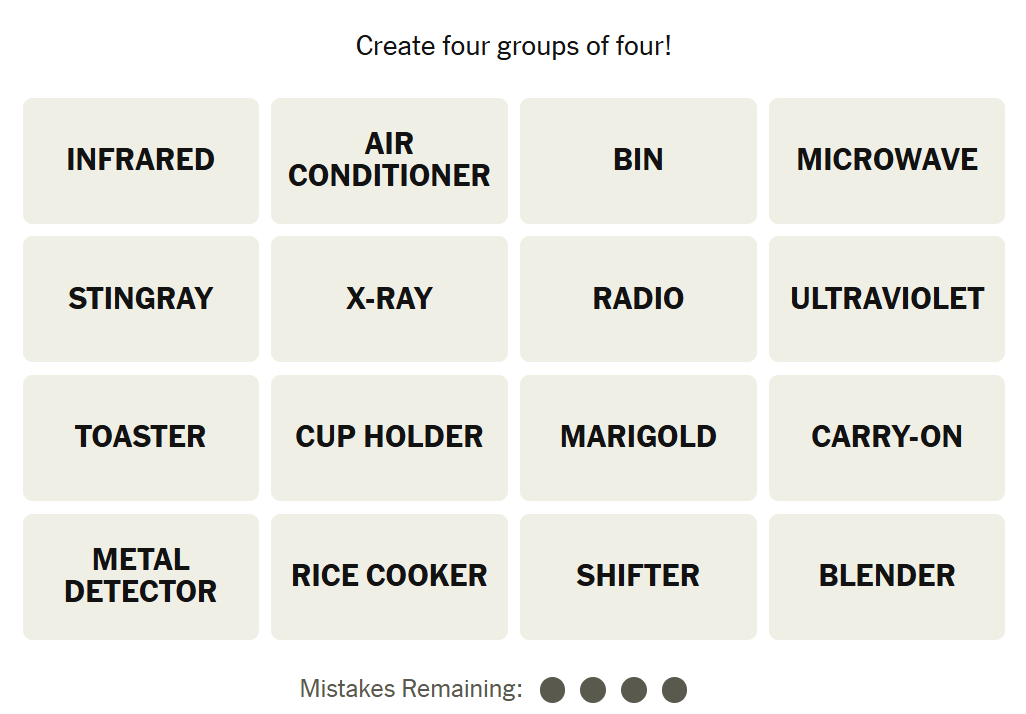 The New York Times Connections puzzle on November 24, 2025