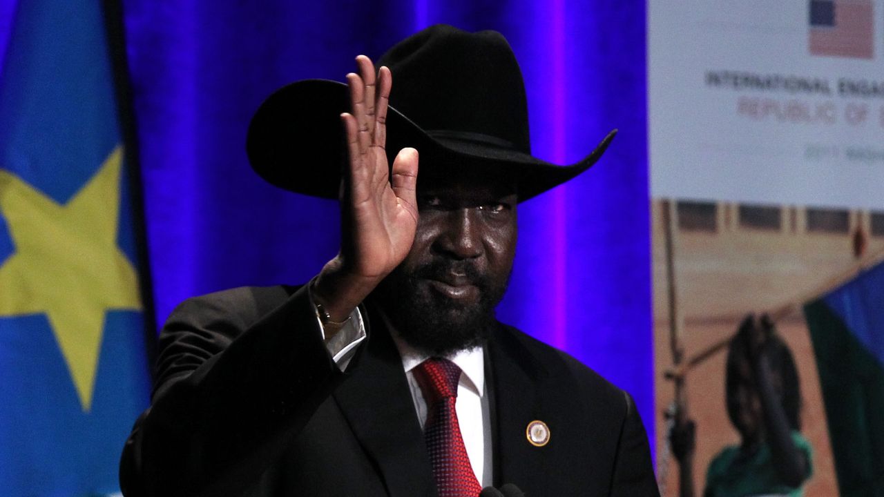 President of South Sudan Salva Kiir Mayardit waves during