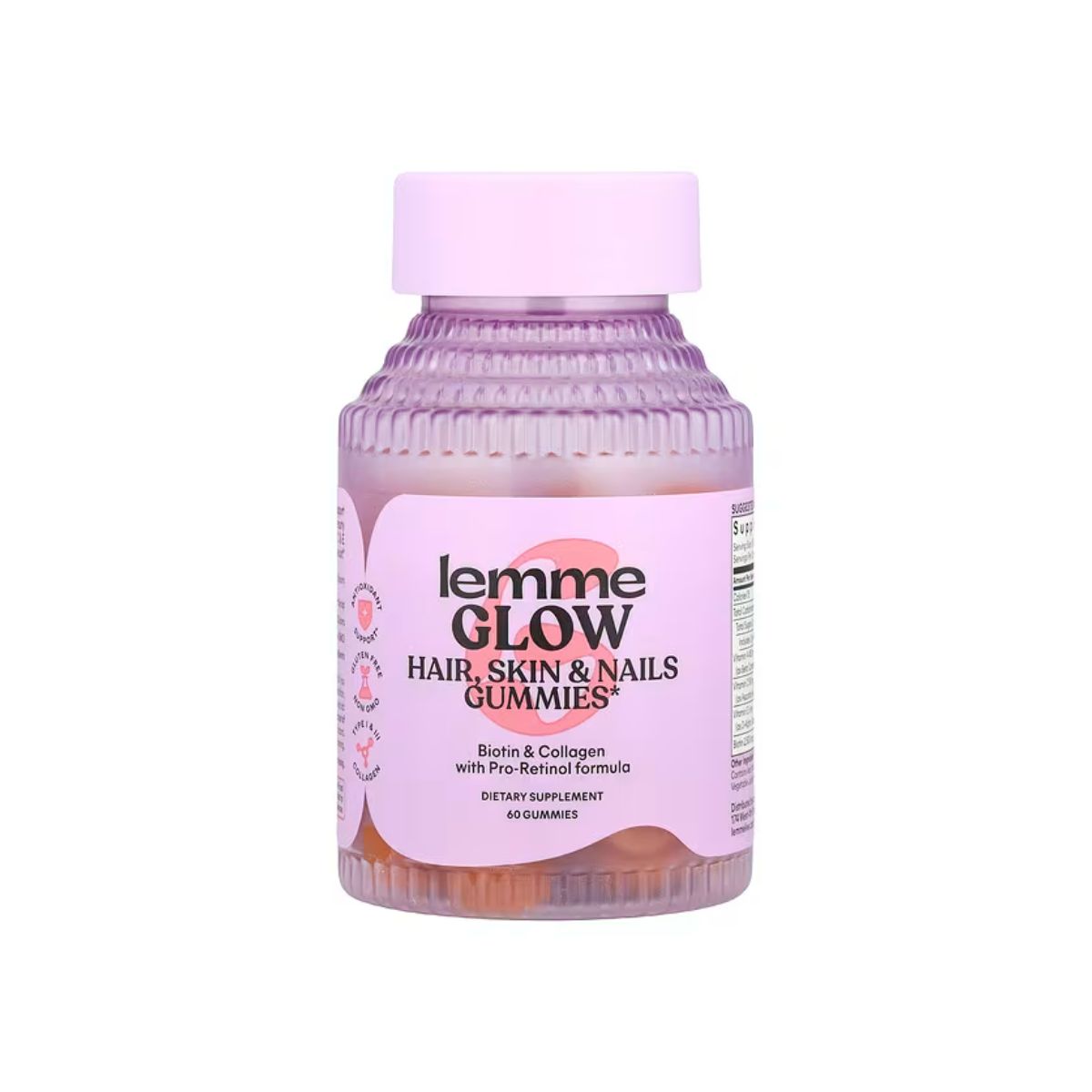 Lemme, Glow, Hair, Skin &amp;amp; Nails Gummies, Peach, 60 Gummies