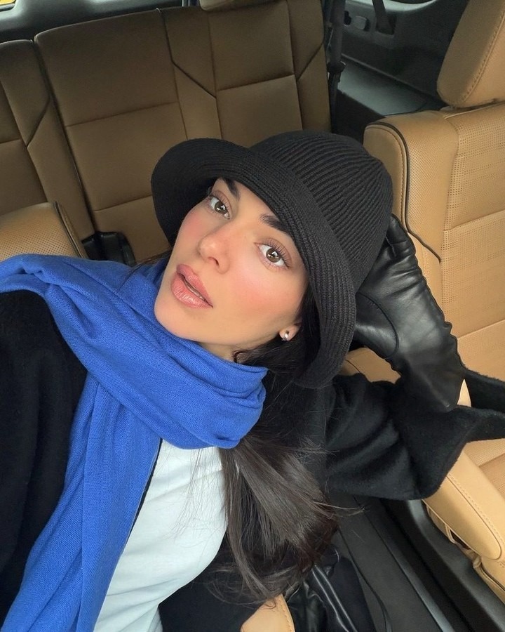 Kendall Jenner wearing black ribbed wool hat from The Row.