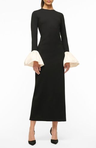 Hawthorne Contrast Ruffle Long Sleeve Sheath Gown