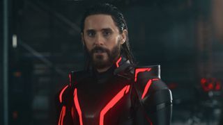 Jared Leto during Tron: Ares' firefly scene.