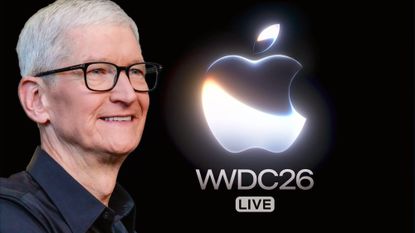 Tim Cook with WWDC 2026 logo.