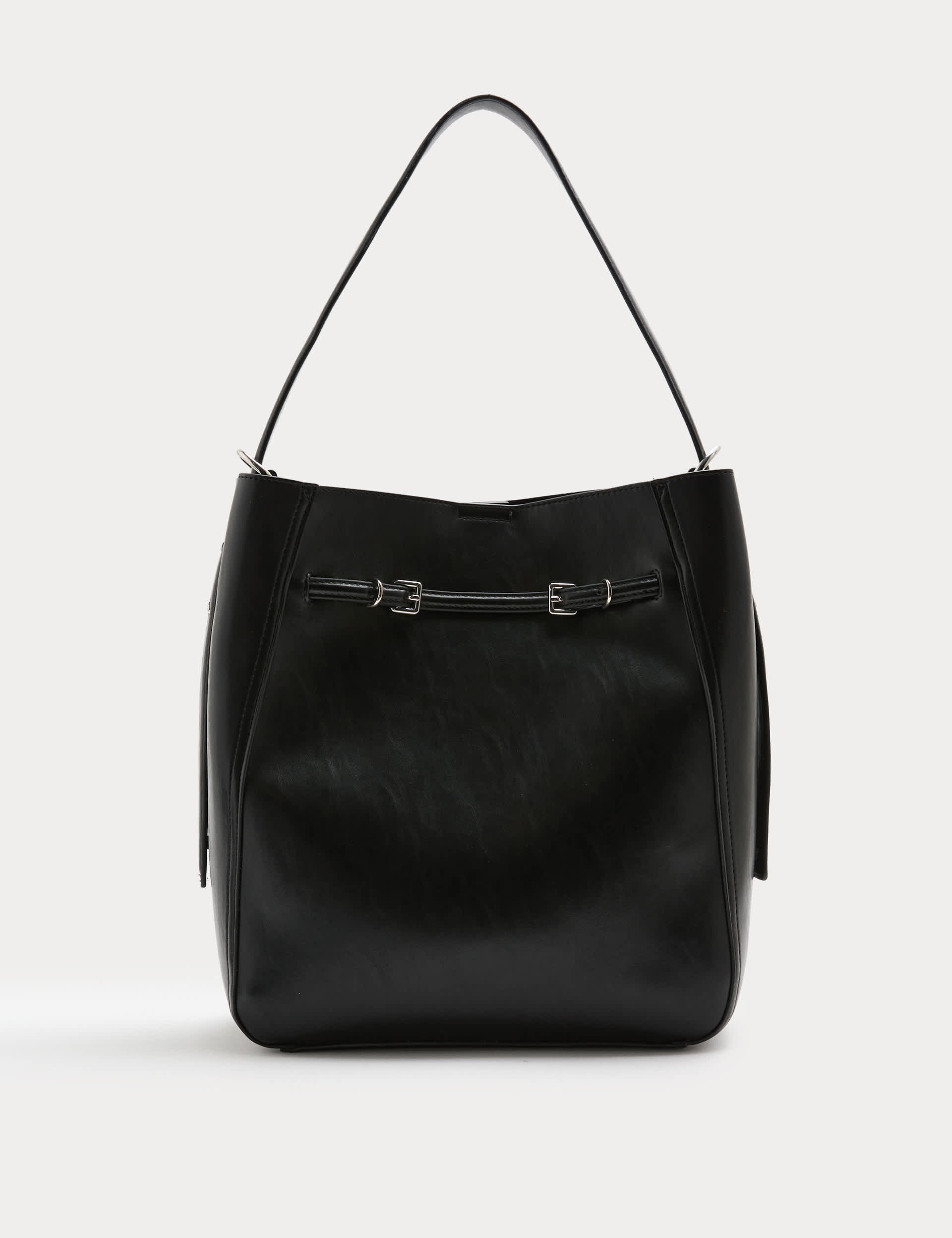 Faux Leather Buckle Tote Bag