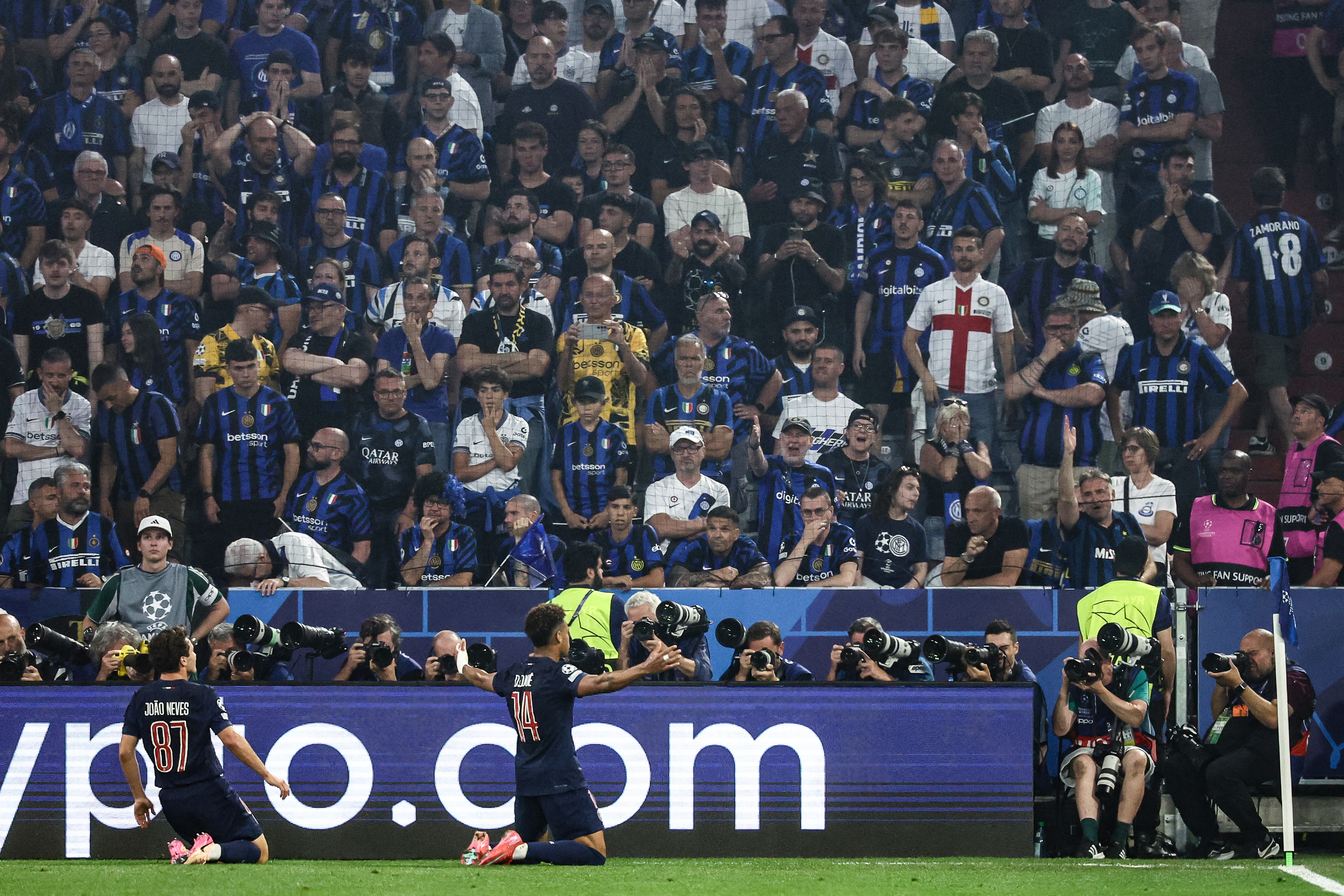 Desire Doue celebrates scoring PSG's second goal against Inter in the 2025 Champions League final