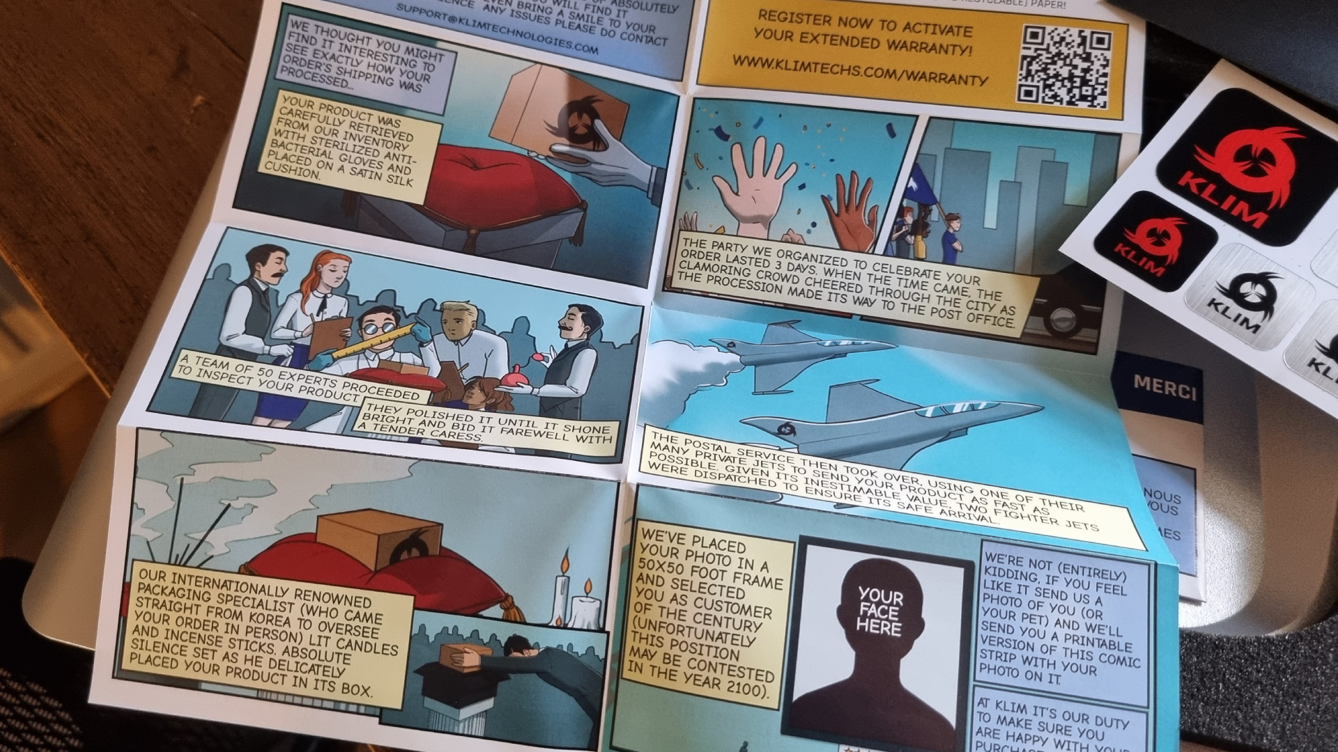 An image of the comic strip that comes included with the Klim Everest laptop cooler