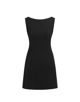 Cider Boat Neck Solid Mini Dress: Black, M