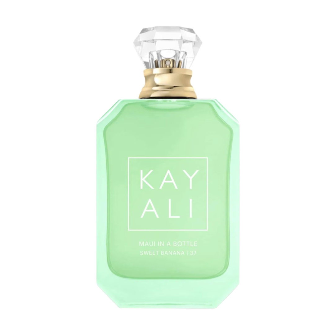A product shot of the Kayali Maui Sweet Banana 37 Eau de Parfum, on a white background