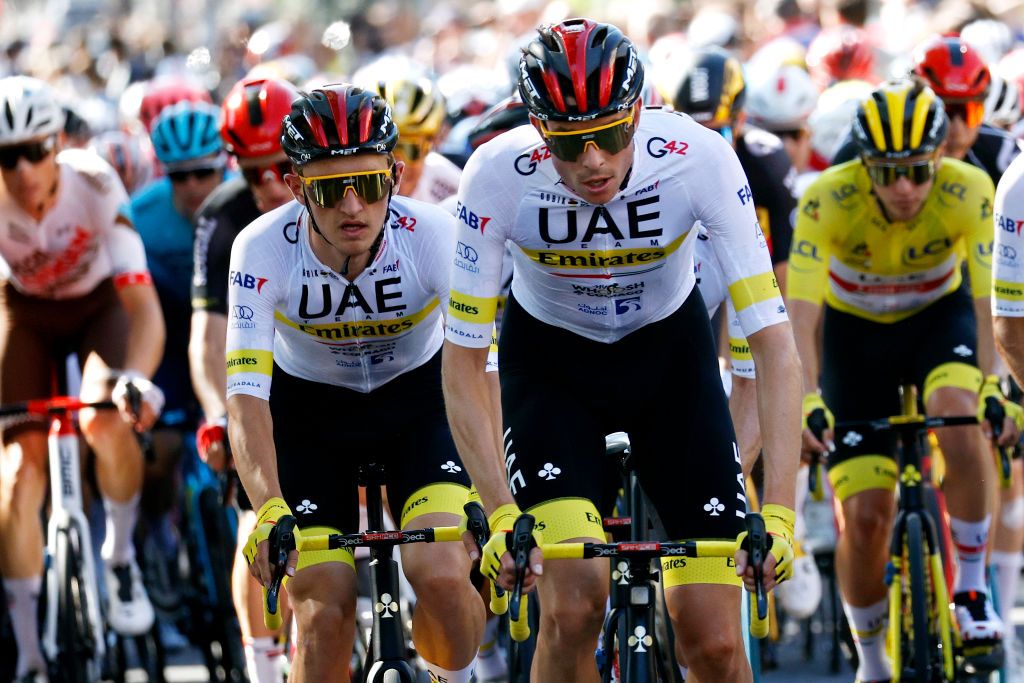 PARIS FRANCE JULY 18 Mikkel Bjerg of Denmark Vegard Stake Laengen of Norway and UAETeam Emirates during the 108th Tour de France 2021 Stage 21 a 1084km stage from Chatou to Paris Champslyses LeTour TDF2021 on July 18 2021 in Paris France Photo by Chris GraythenGetty Images