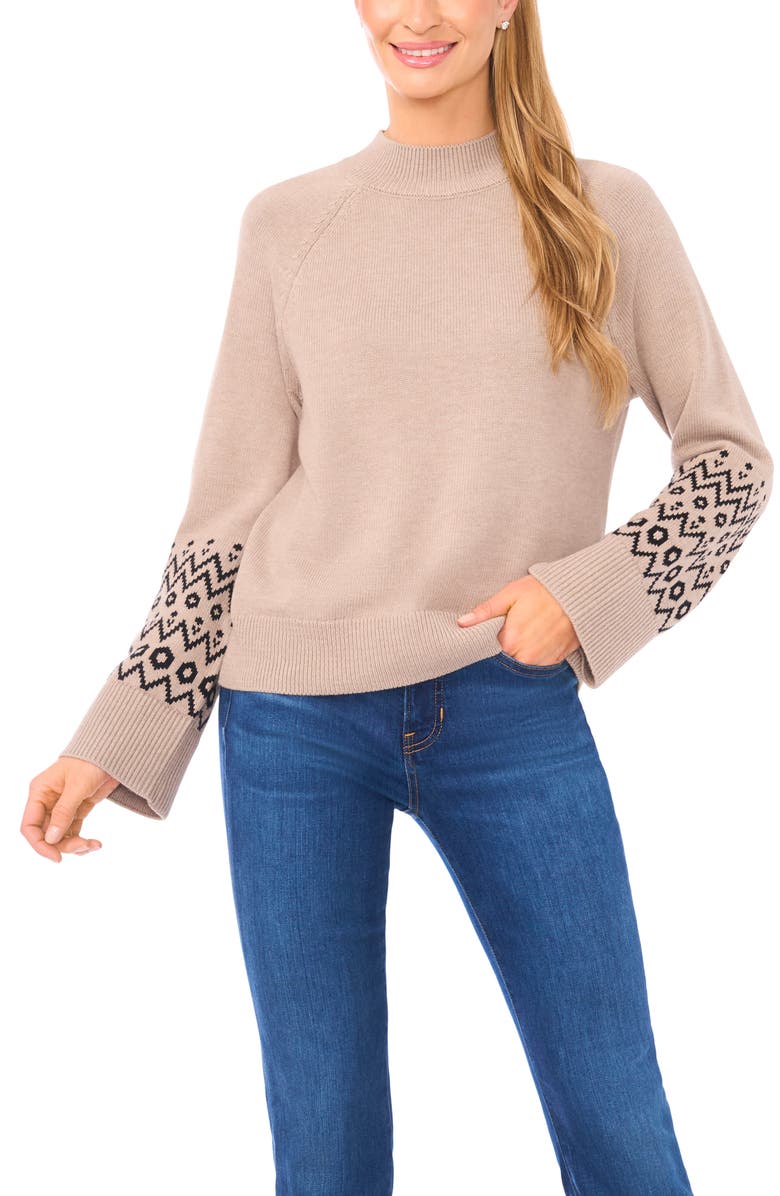 Fair Isle Accent Mock Neck Sweater