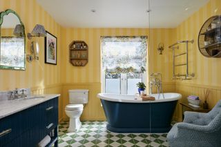 A bright yellow bathroom