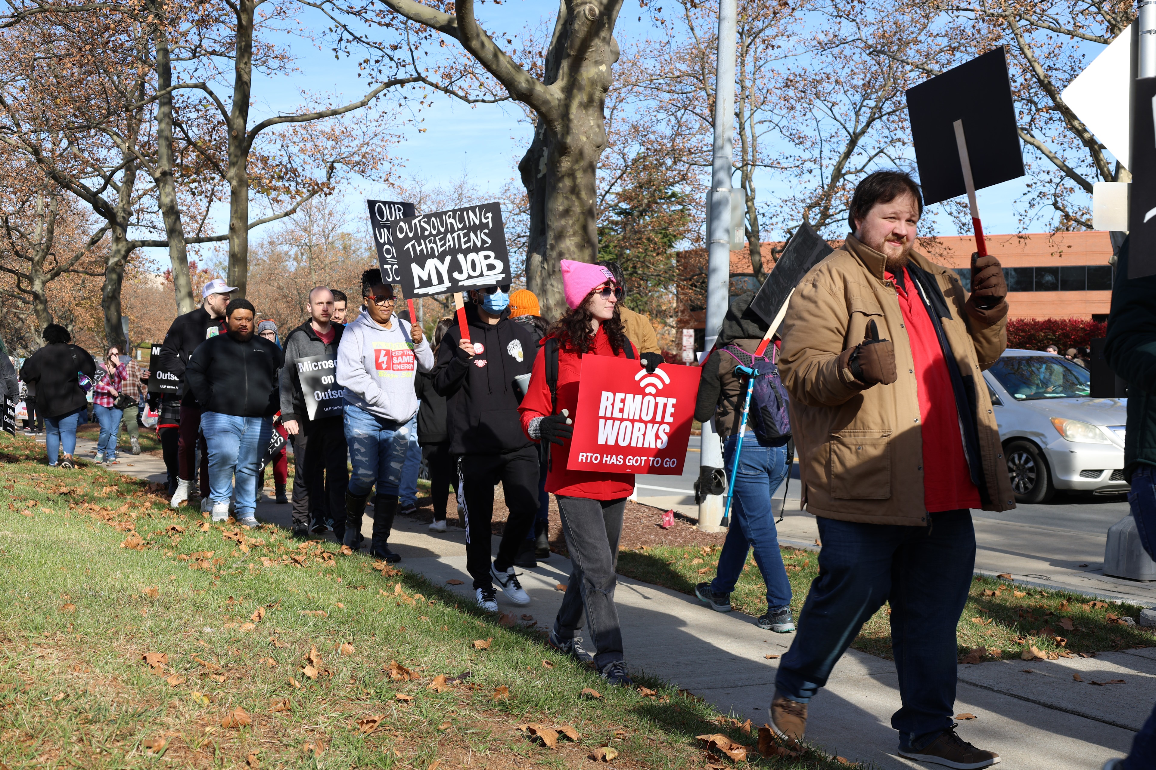 Image of striking ZeniMax Workers United employees at Rockville, Maryland - November 13, 2024