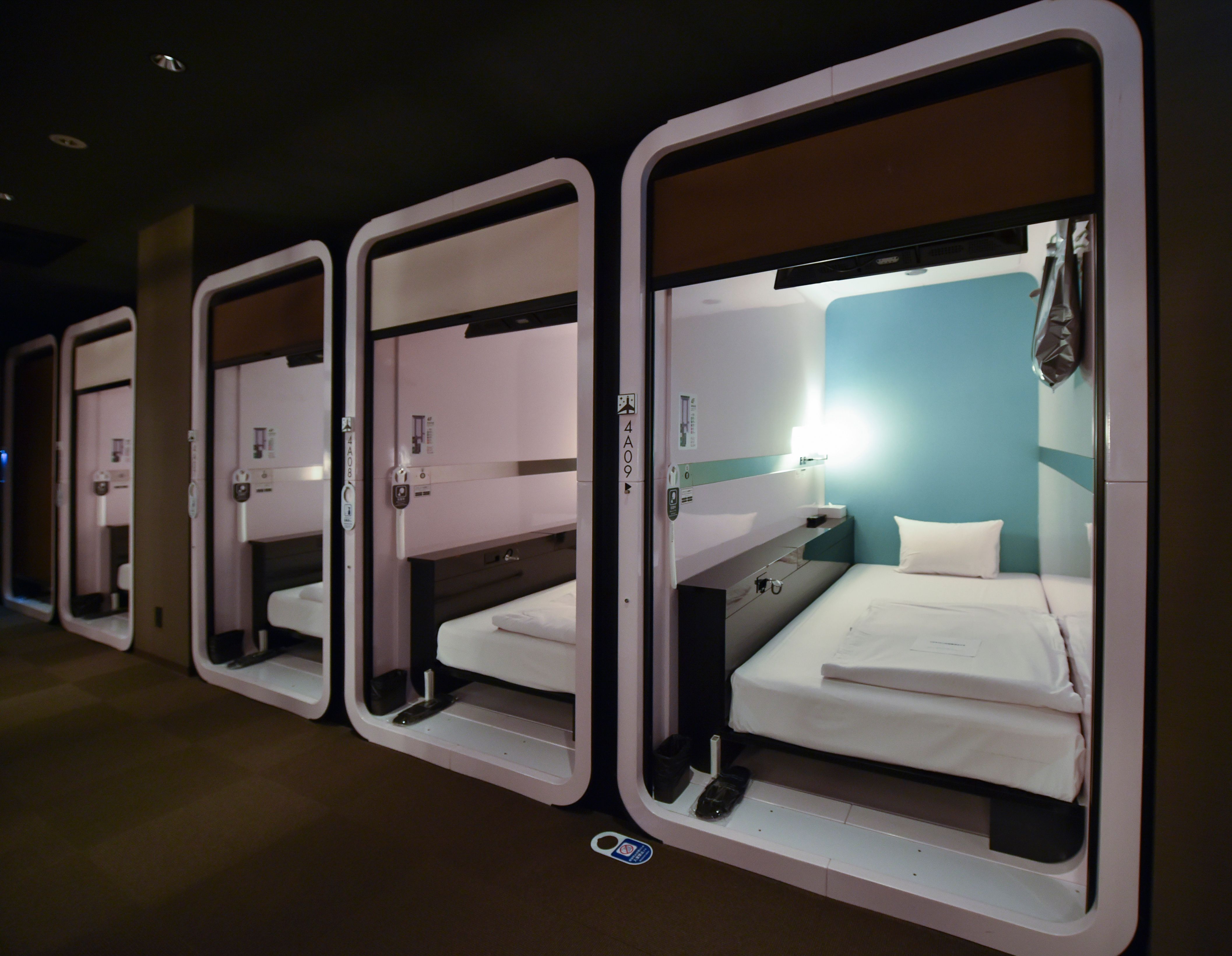 Capsule rooms at a First Cabin hotel in Japan