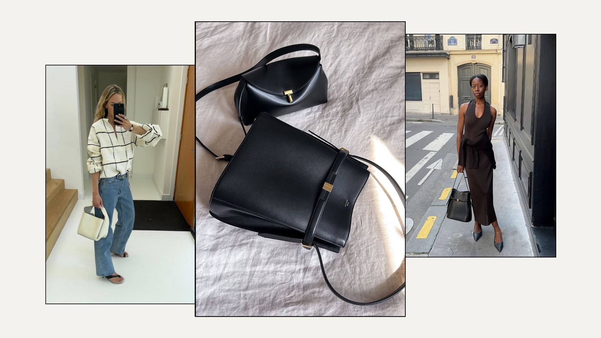 Three women carry toteme bags