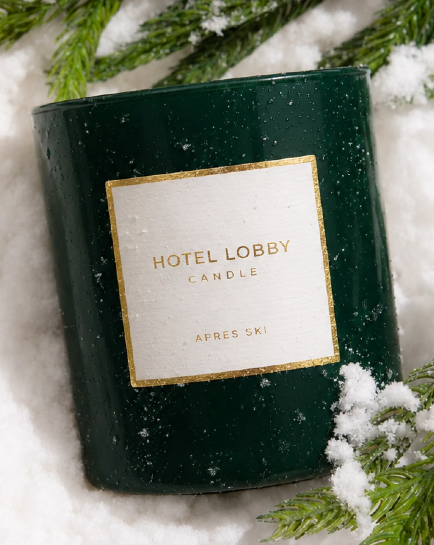 hotel lobby candle apres ski candle on snow background