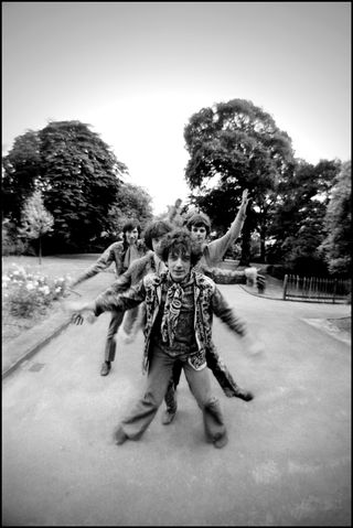 For their first photo shoot, Colin Prime took the band down to Ruskin park. All the guys were in high spirits at the time (Syd was performing cartwheels) but quite laid back