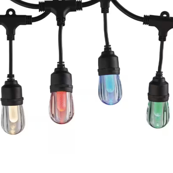Hampton Bay, Smart Black 12-Light 24 ft. Indoor/Outdoor Plug-in Integrated LED RGBW String Light with Party Mode Powered by Hubspace