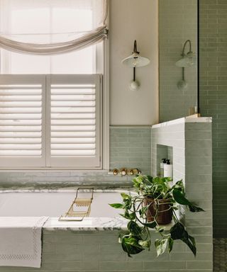 green tiled modern bathroom