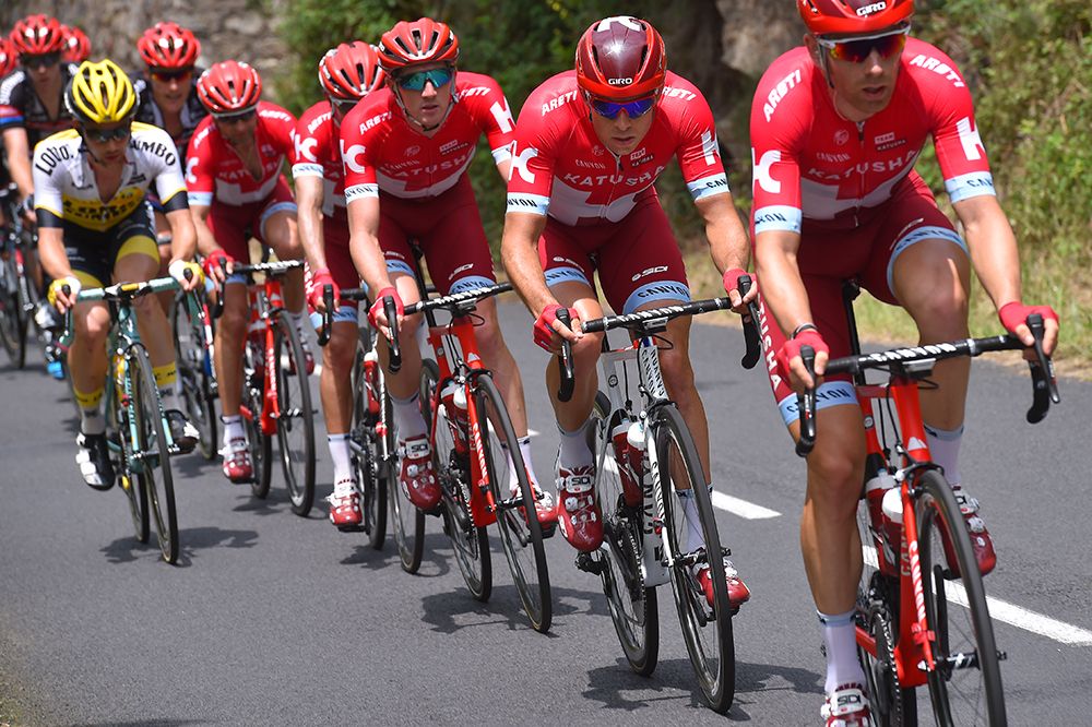Katusha work on the front for Alexander Kristoff.